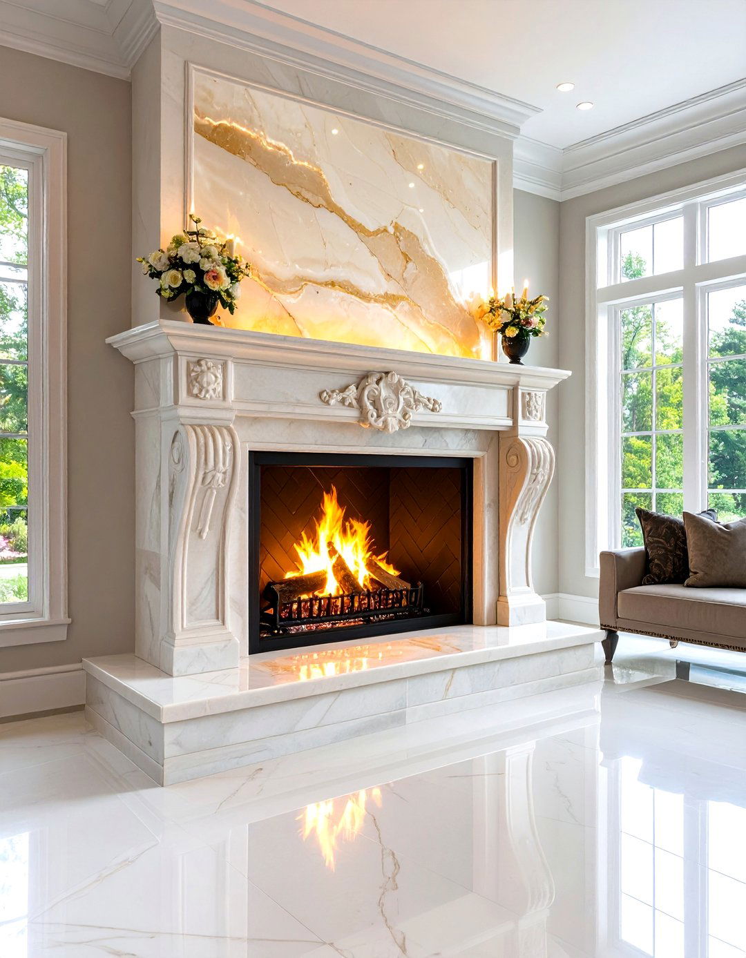 The Backlit Onyx Fireplace Surround - 30 living room modern fireplace ideas