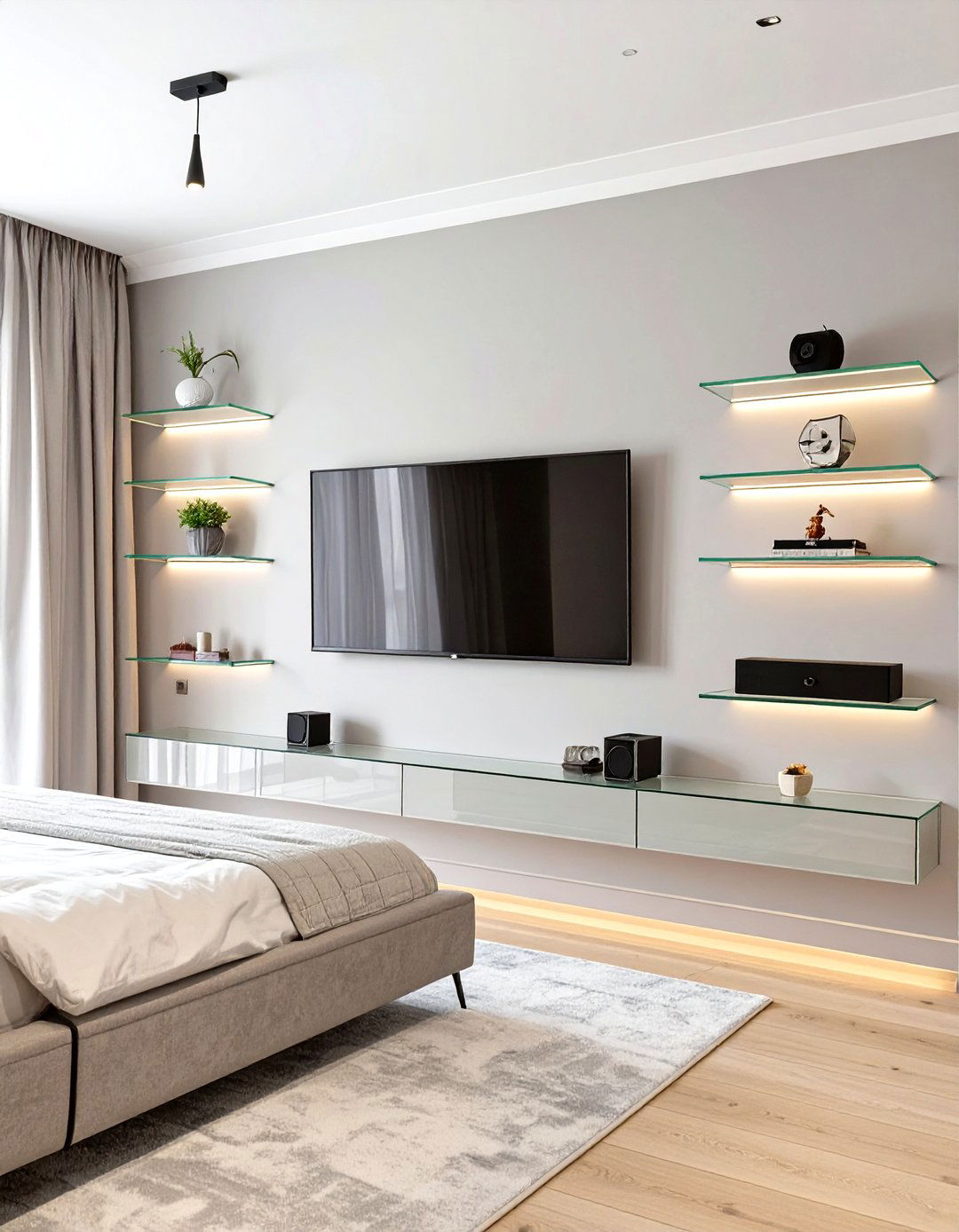 The Backlit Panel Bedroom Feature Wall - 30 master bedroom tv wall ideas