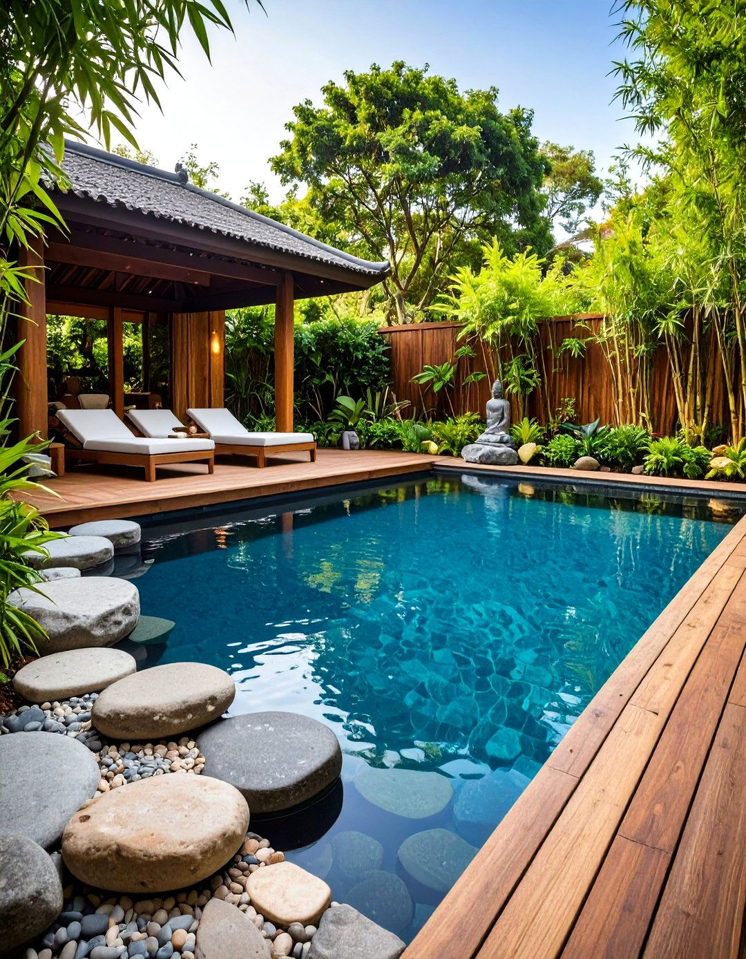 The Balinese Zen Garden Pool - 30 backyard ideas with pool