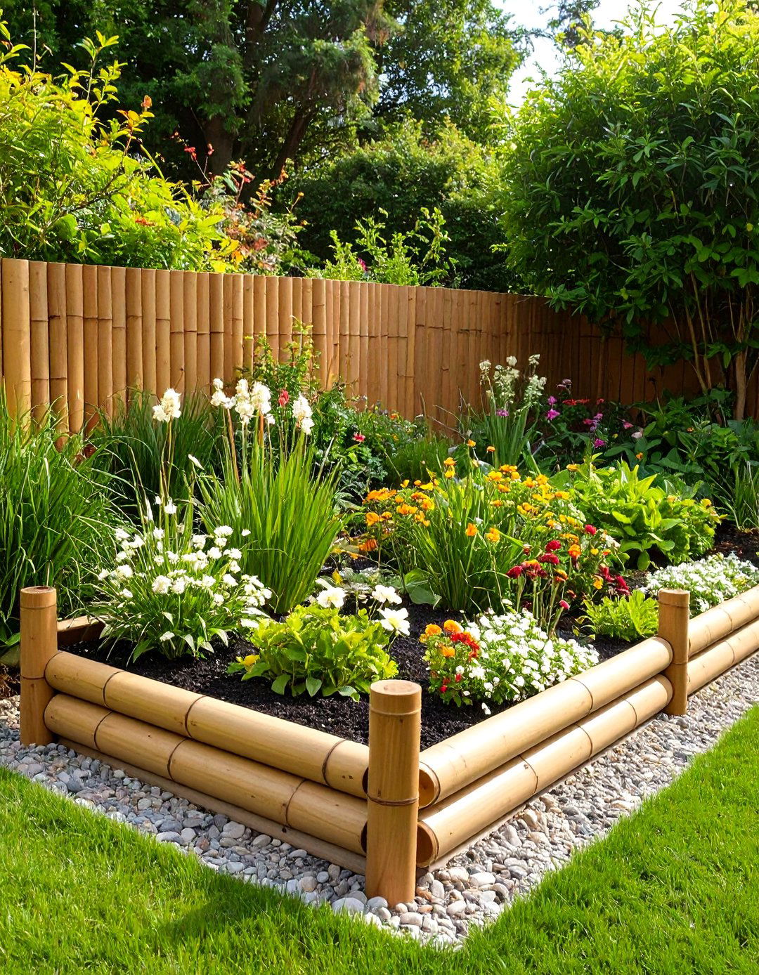 The Bamboo Border Raised Garden Bed - 30 diy raised garden bed ideas