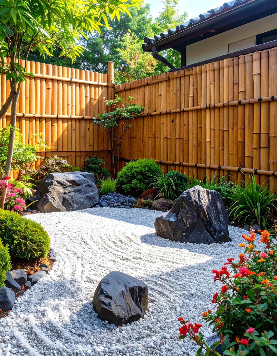 The Bamboo Fence and Gravel Garden - 30 low maintenance japanese garden design ideas