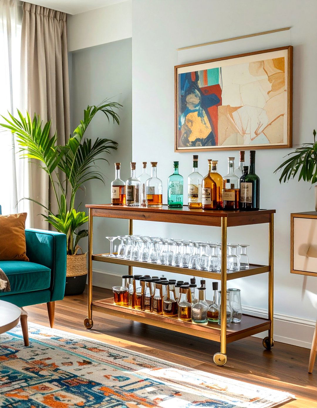 The Bar Cart Entertaining Area - 30 midcentury modern interior design ideas