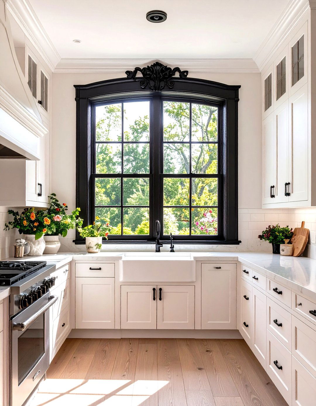 The Bare Window with Dramatic Molding - 30 kitchen window ideas