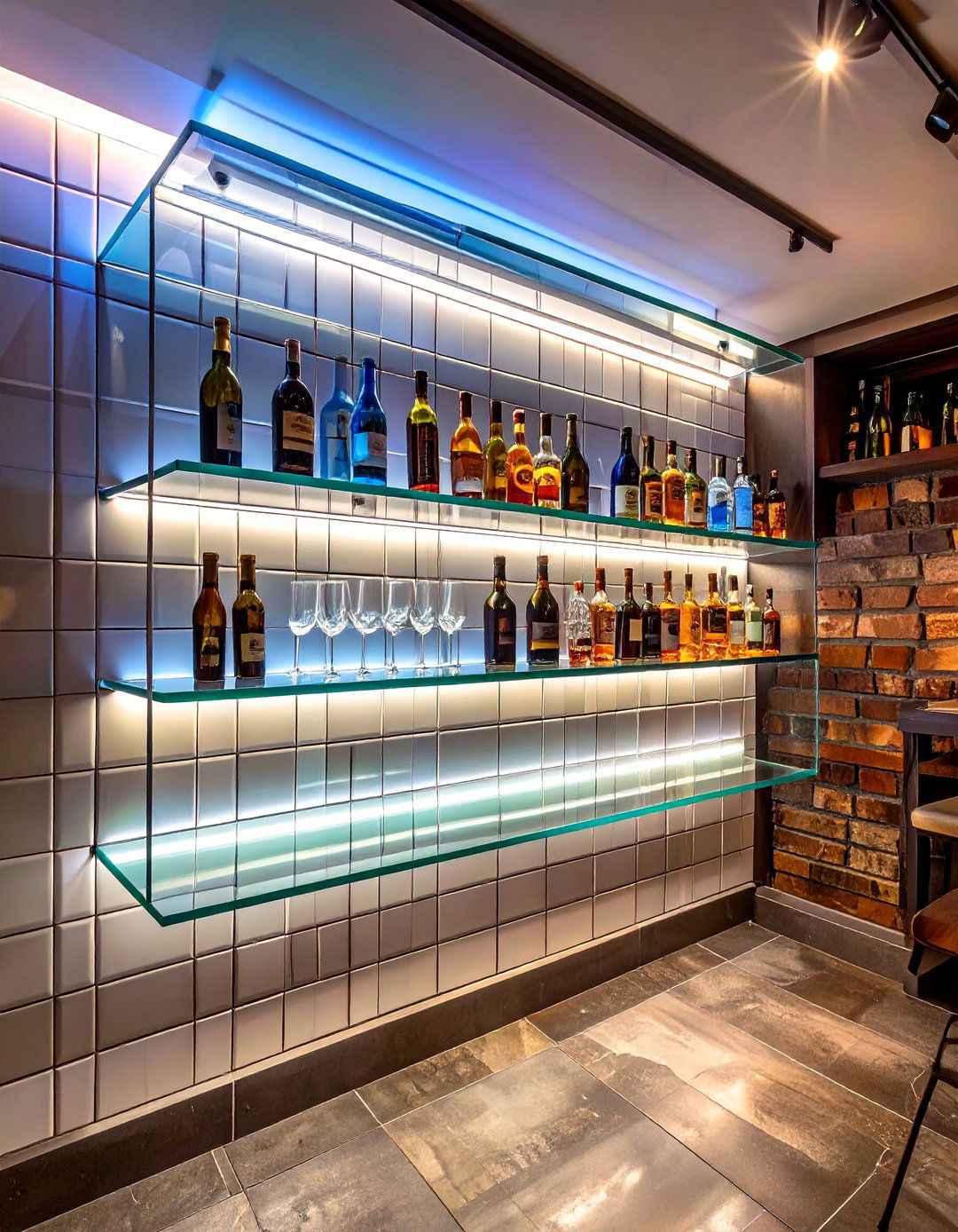 The Basement Bar Backsplash Shelves - 30 basement shelving ideas