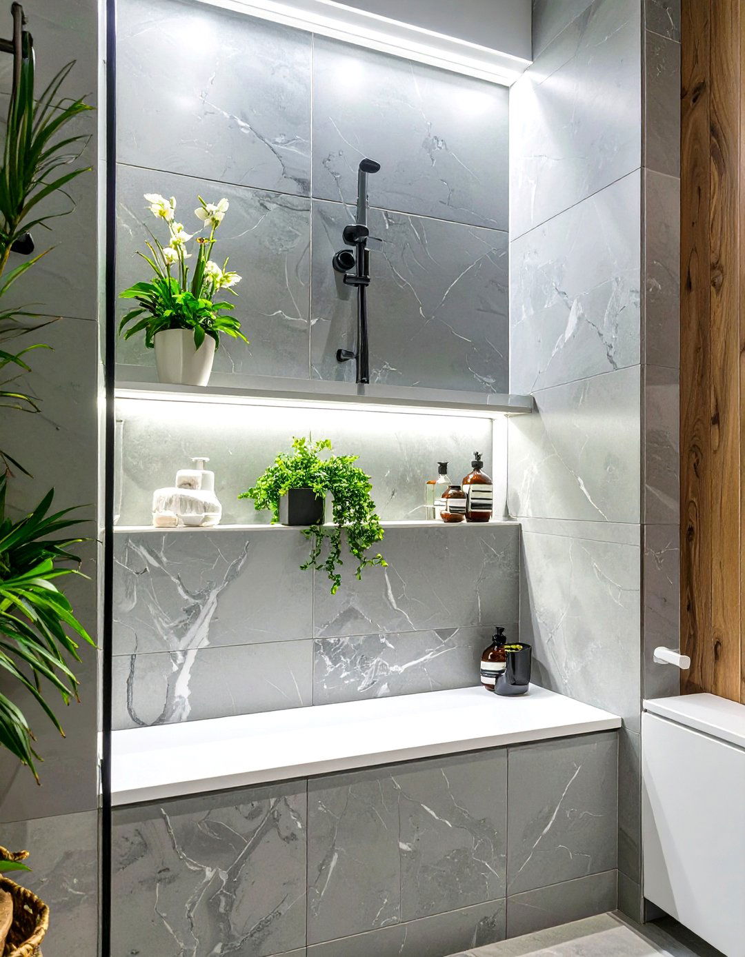 The Bathroom Niche with a Stone Ledge - 30 bathroom niche ideas