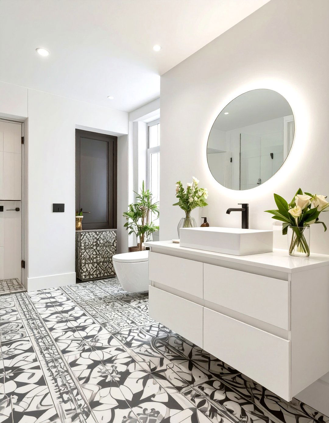 The Bathroom with Patterned Tile - 30 modern traditional interior design ideas