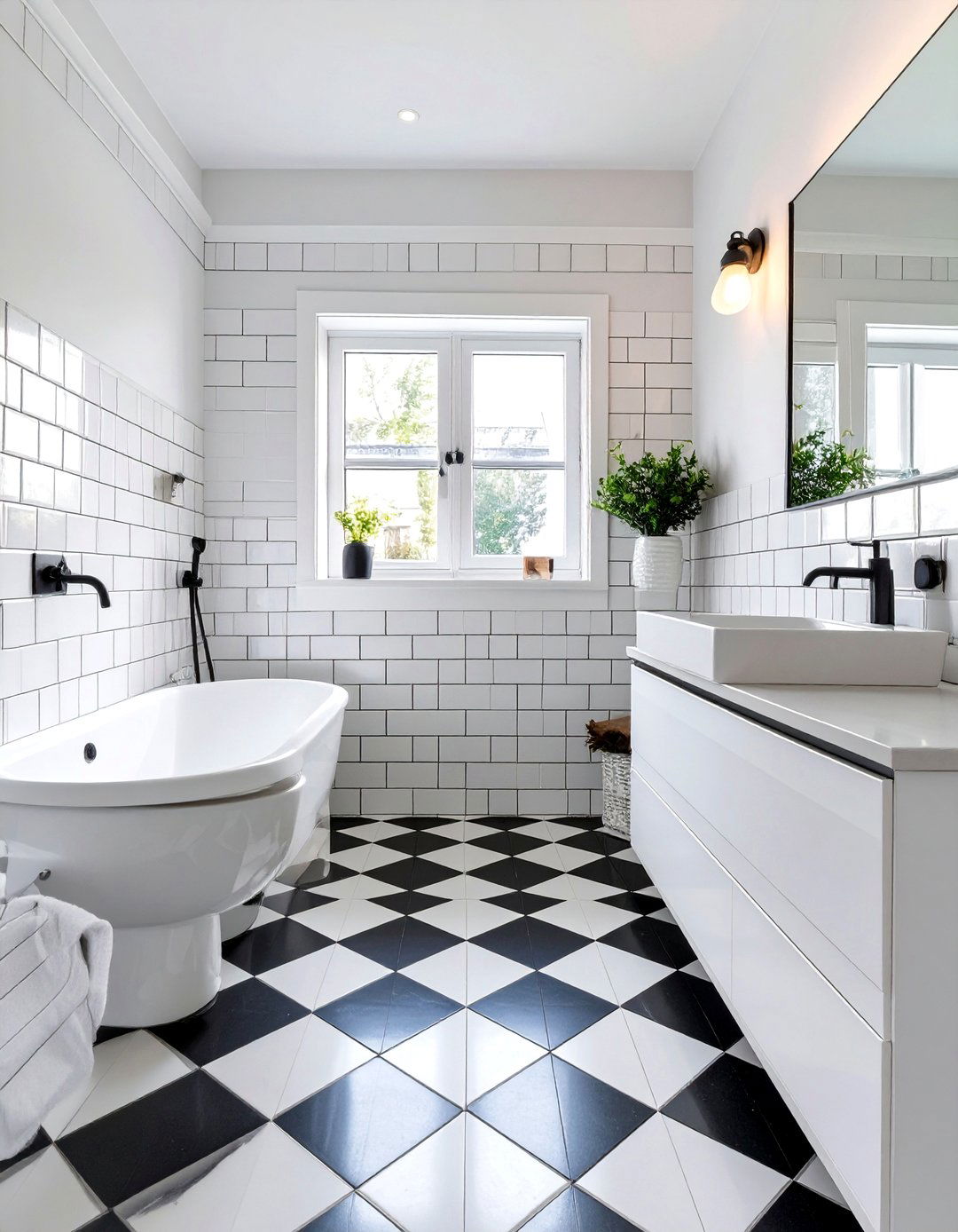 The Bathroom with a Checkered Tile Floor - 30 bathroom tile inspiration