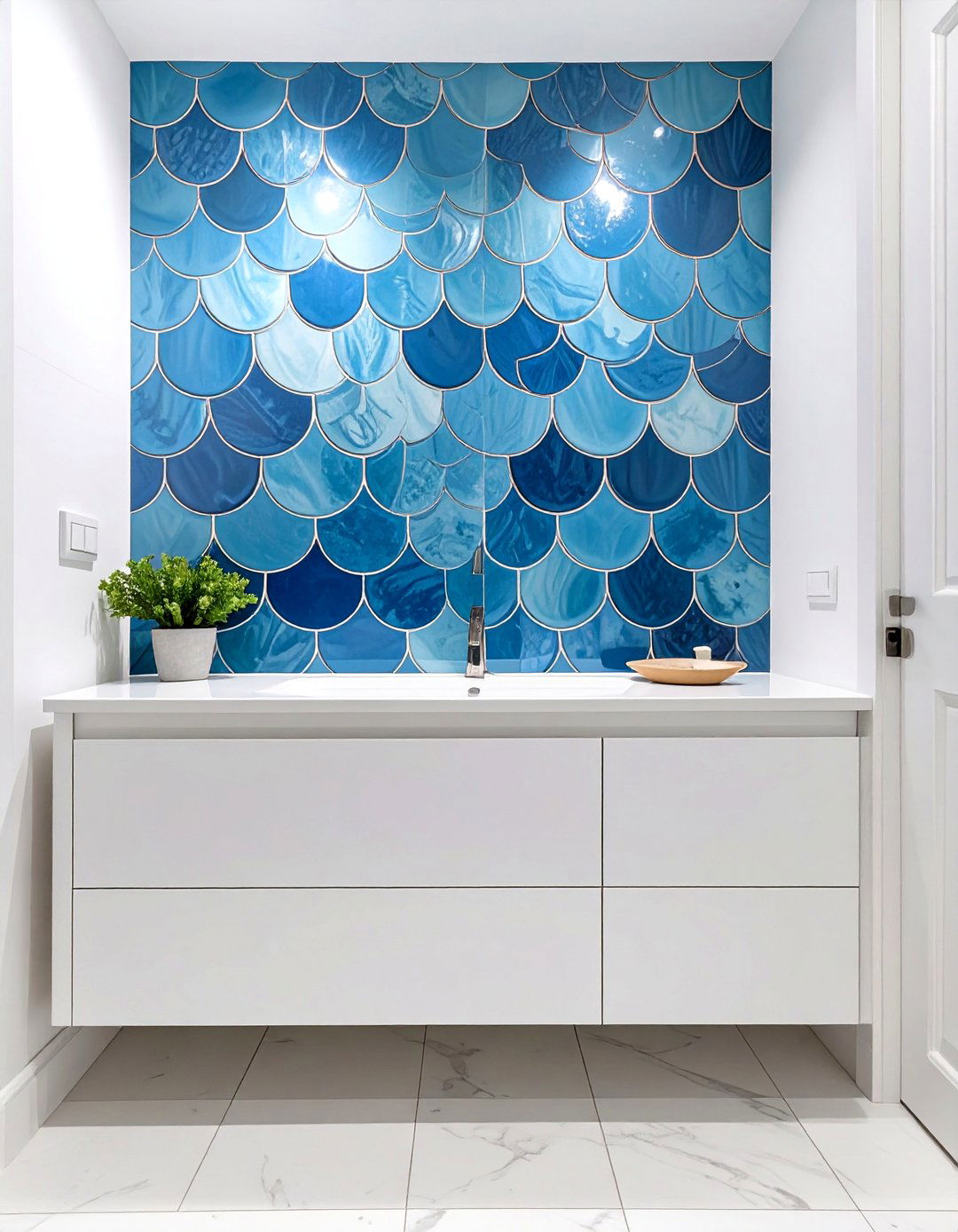 The Bathroom with a Fish Scale Tile Accent - 30 bathroom tile inspiration