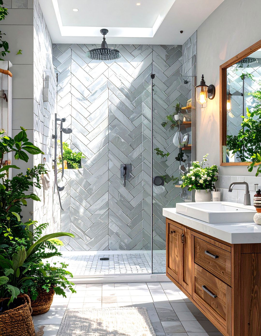 The Bathroom with a Herringbone Tile Pattern - 30 bathroom tile inspiration