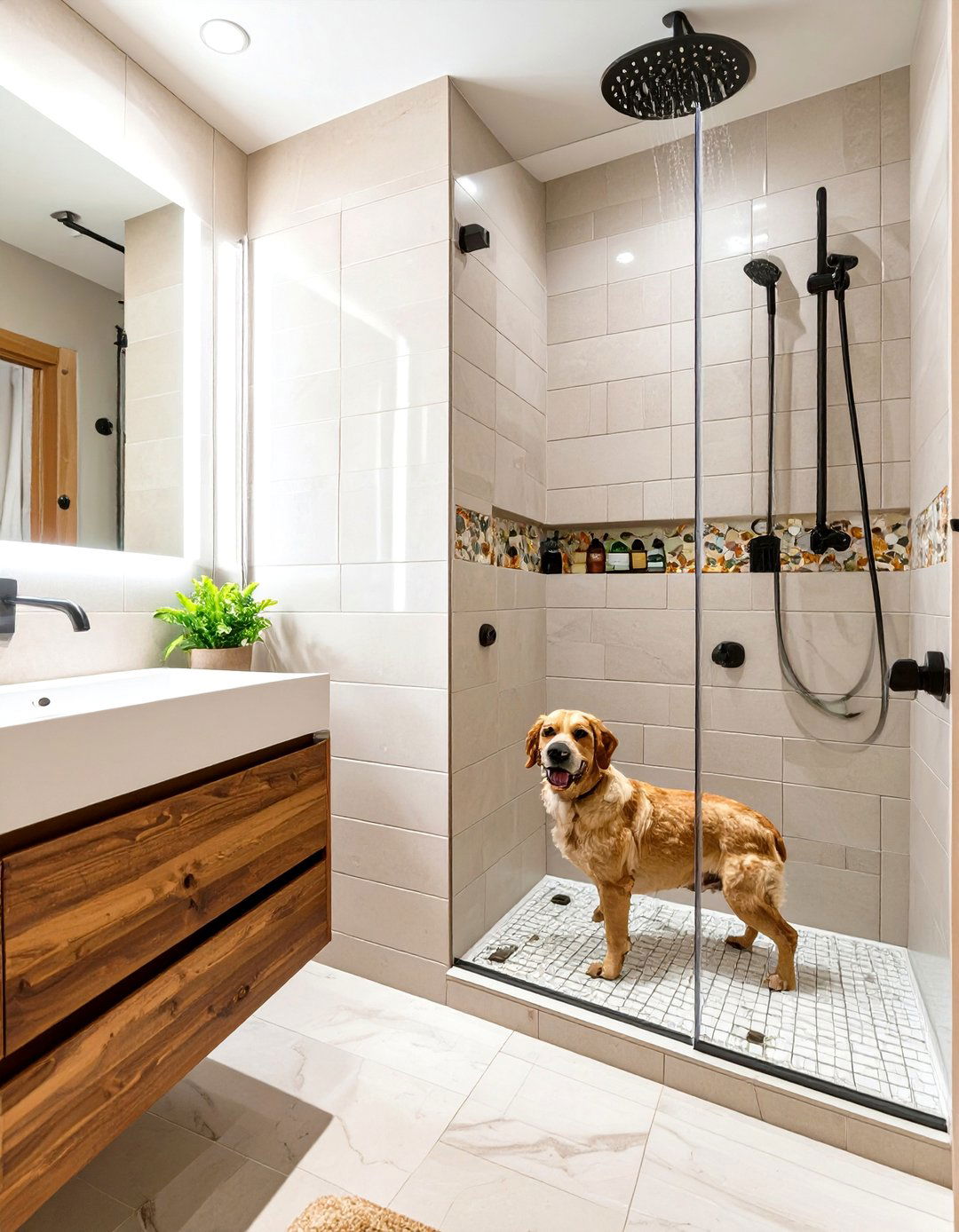 The Bathroom with a Pet Washing Station - 30 ai pet-friendly home design ideas