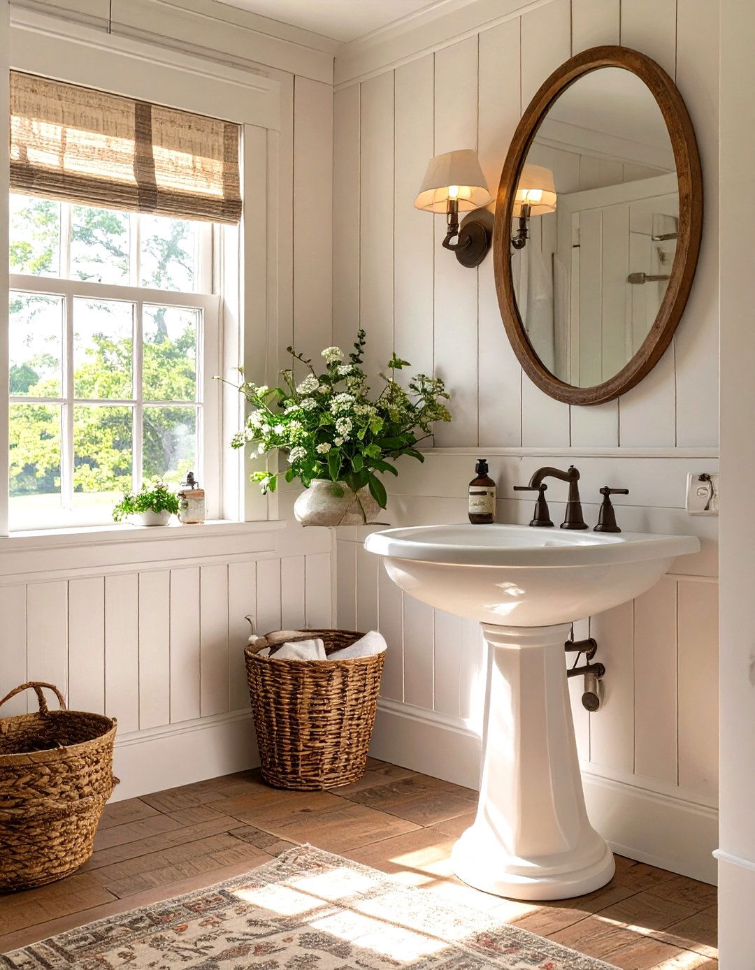 The Beadboard Wall Bathroom - 30 farmhouse bathroom decor ideas