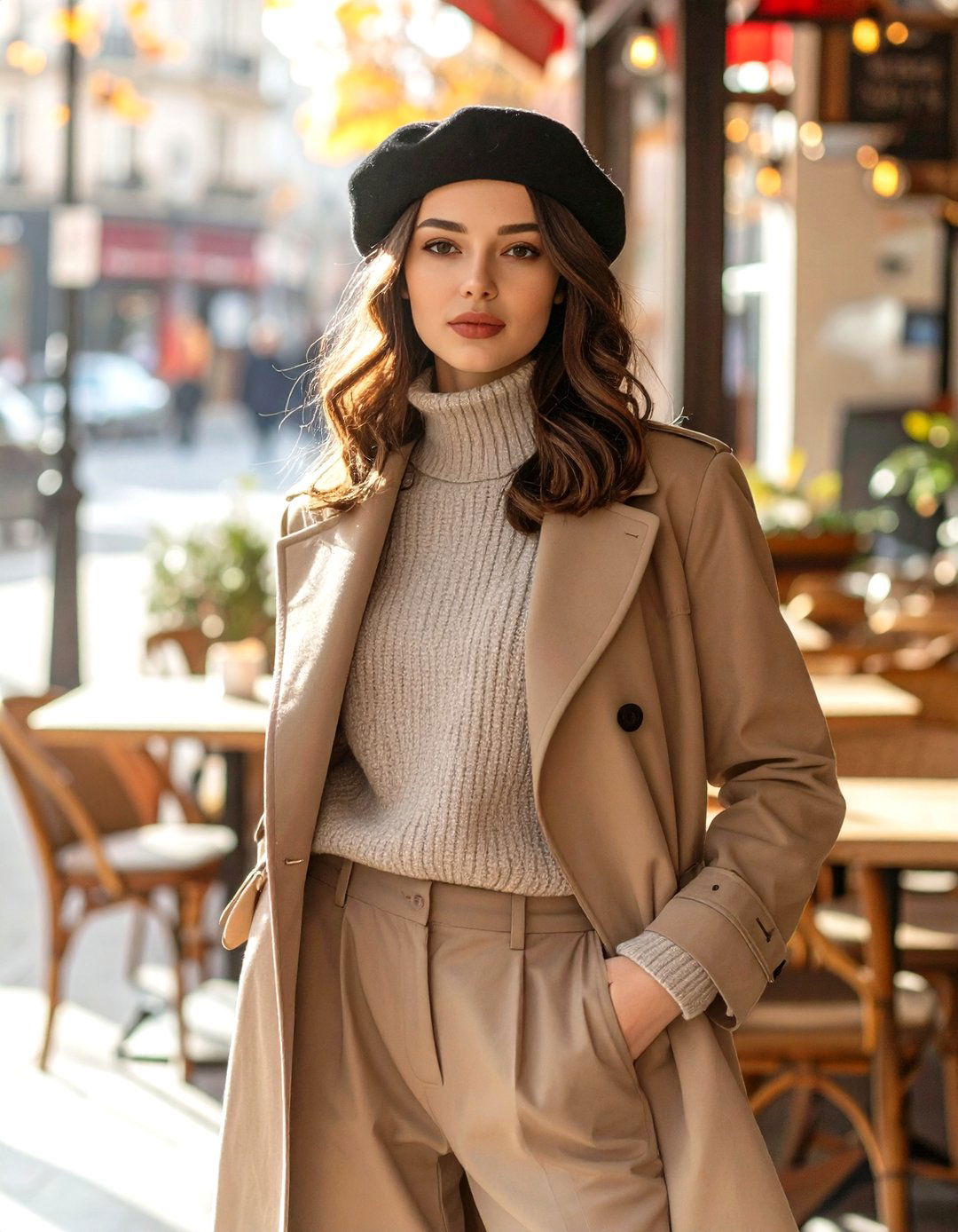 The Beret and Trench Coat Combo - 30 baby shower outfit ideas guest winter