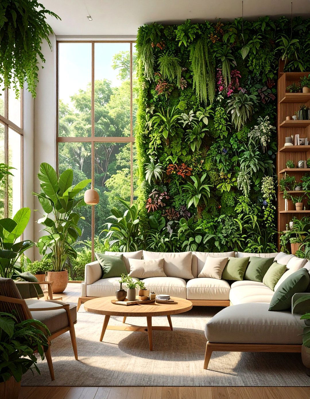 The Biophilic Living Room with a Green Wall - 30 high ceiling living room ideas