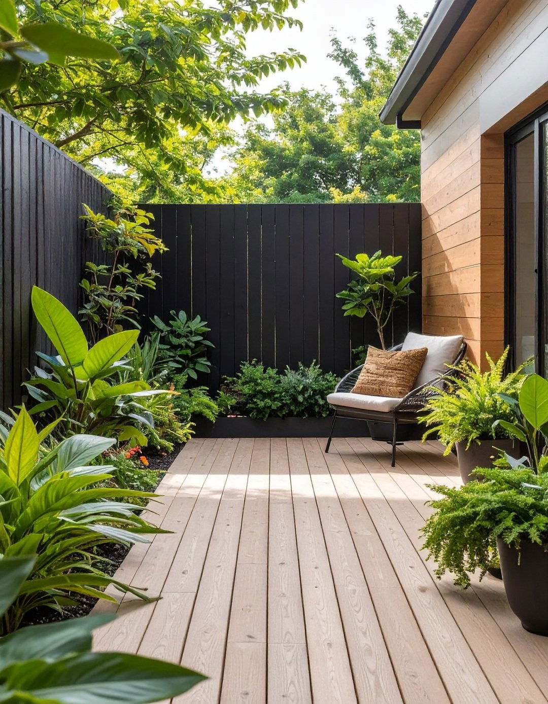 The Black Fencing Backdrop - 30 modern small backyard ideas