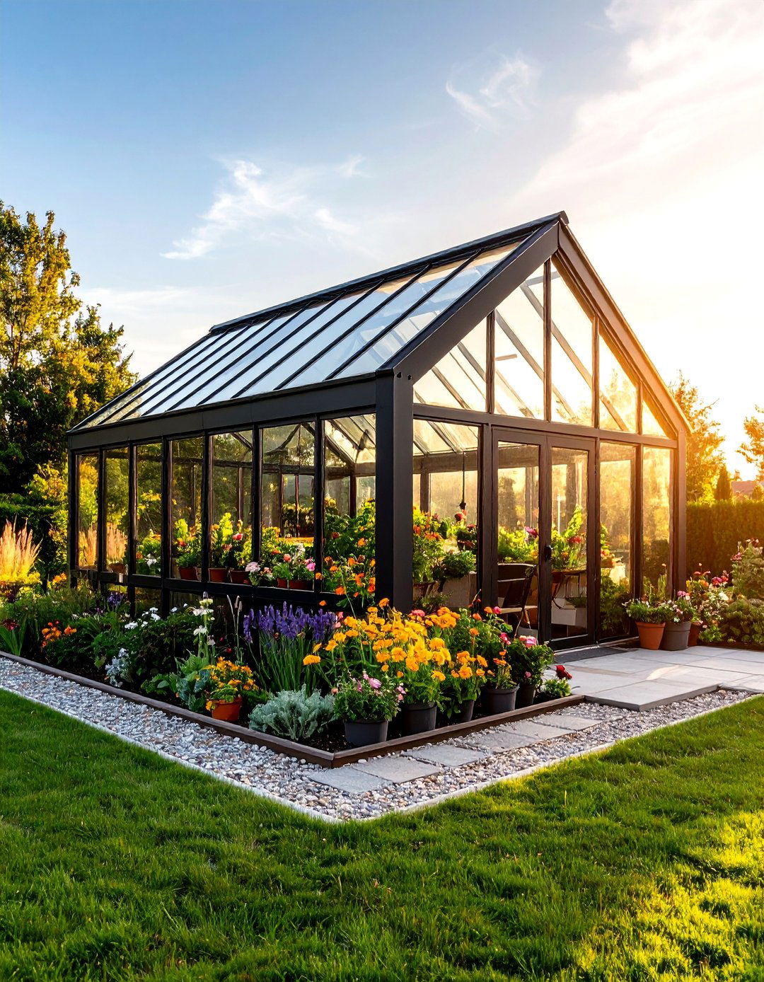 The Black Framed Modern Greenhouse - 30 backyard greenhouse ideas