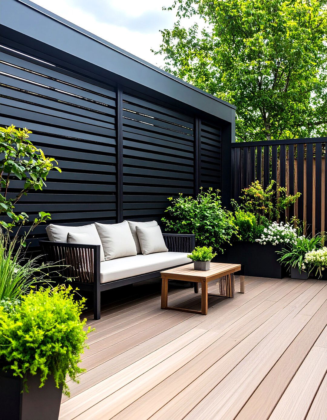 The Black Horizontal Slat Wall - 30 deck privacy wall ideas