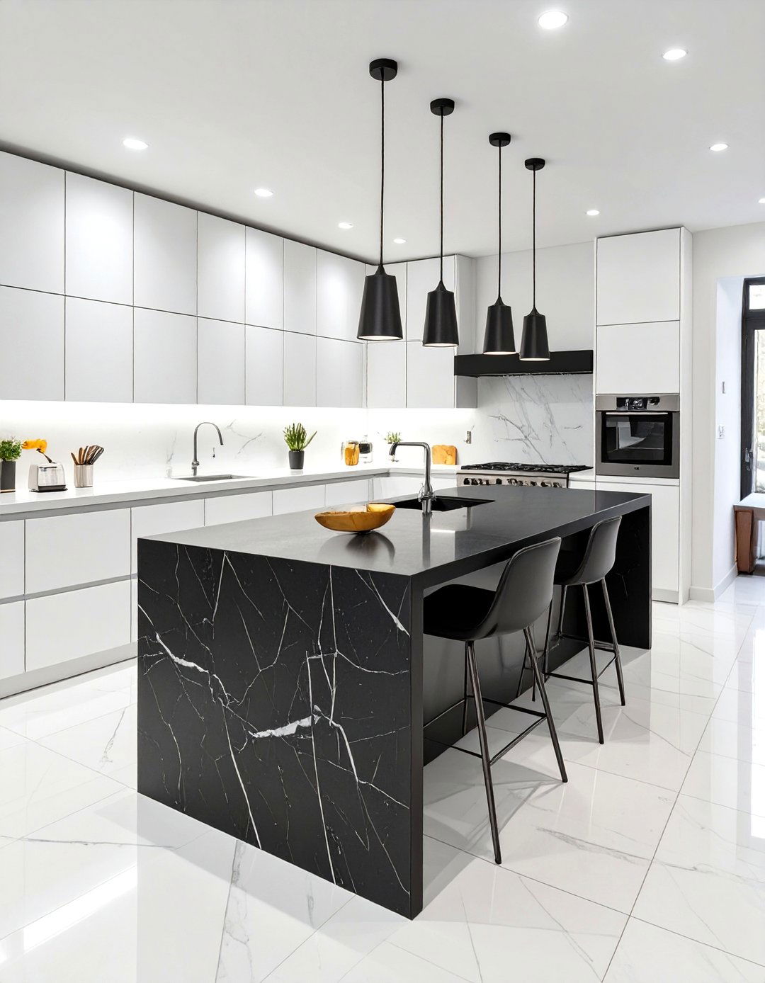 The Black Island Statement Kitchen - 30 black and white kitchen ideas