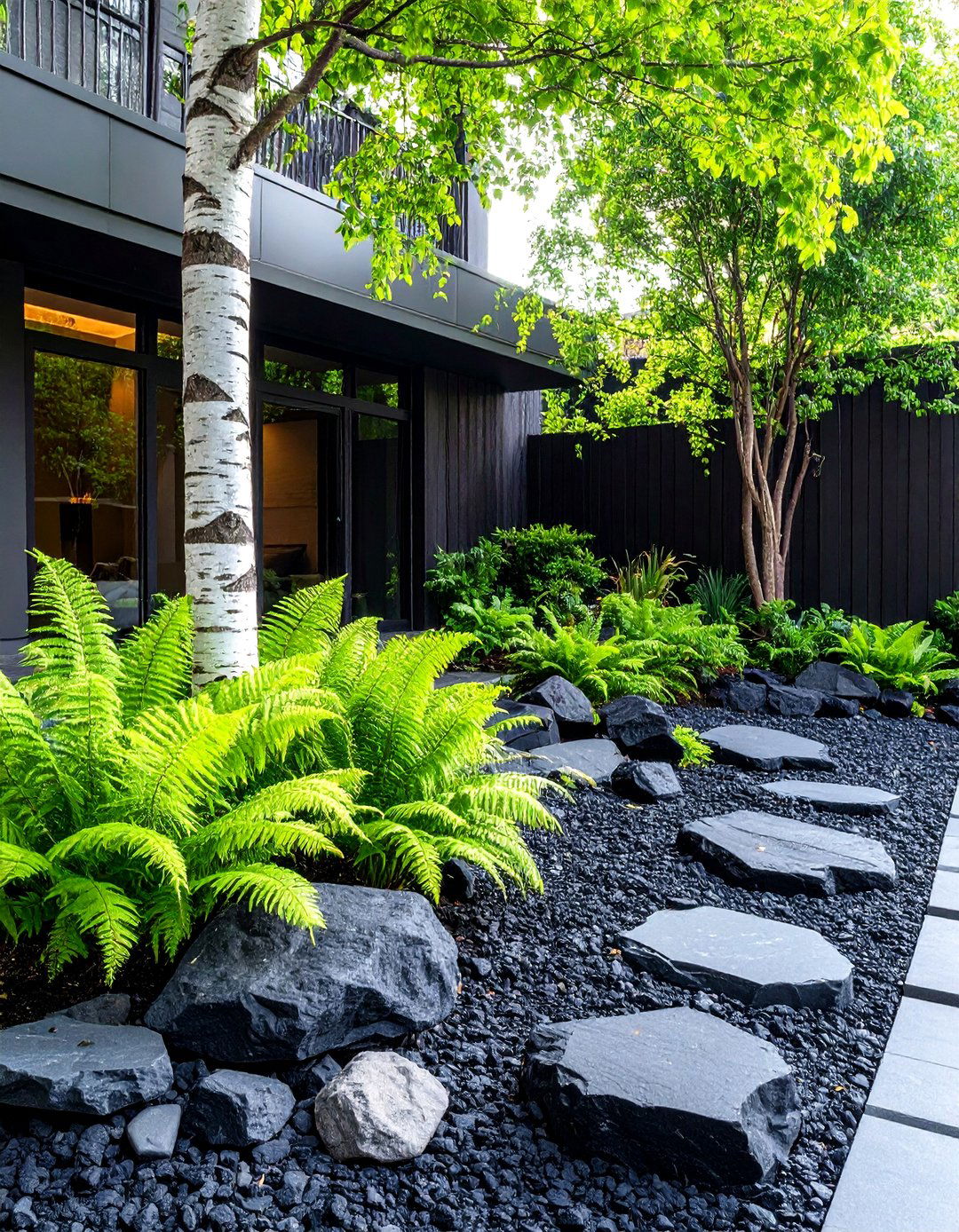 The Black Lava Rock Garden - 30 front yard landscaping ideas modern rock garden ideas