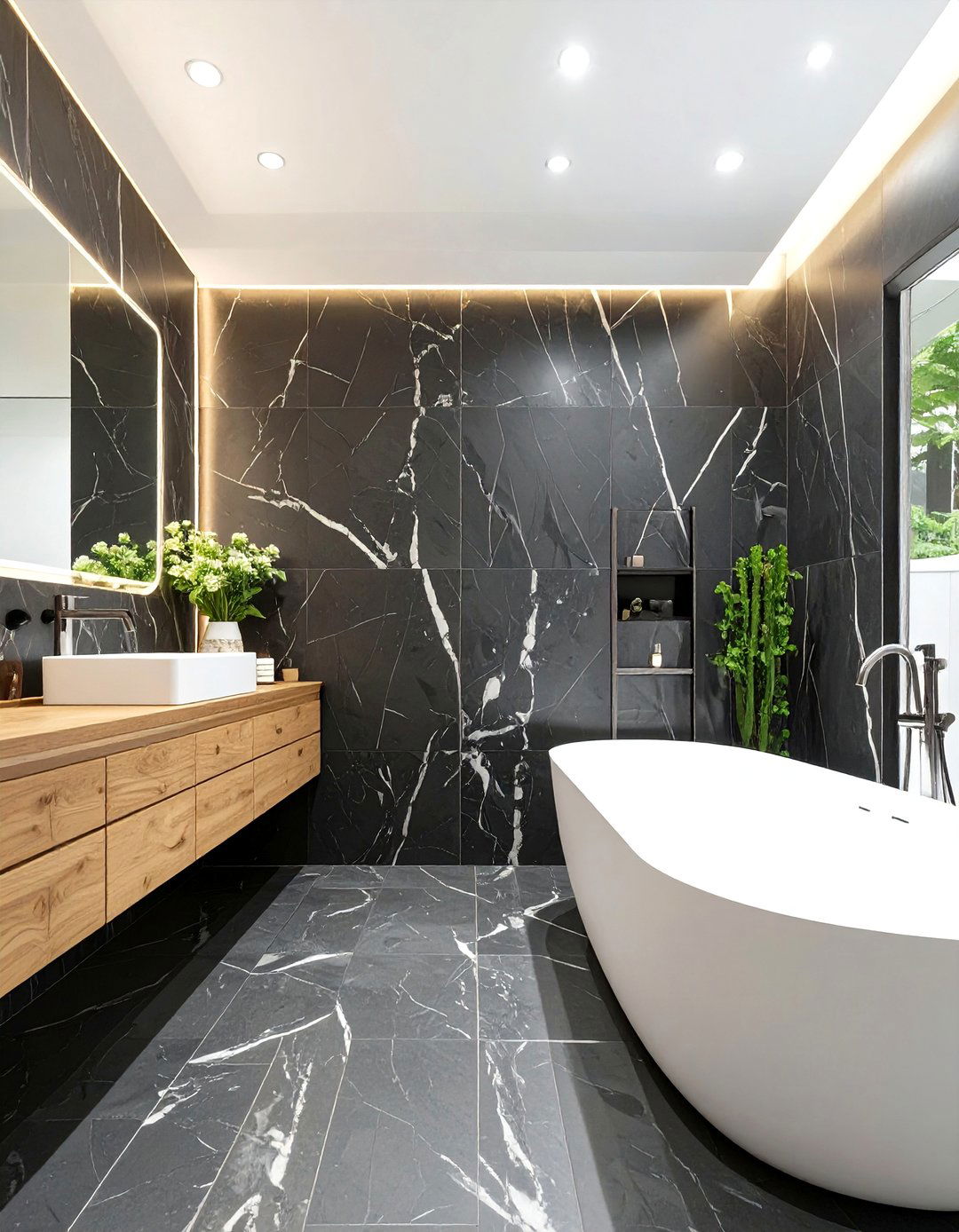 The Black Marble Spa Bathroom - 30 dark interior design ideas