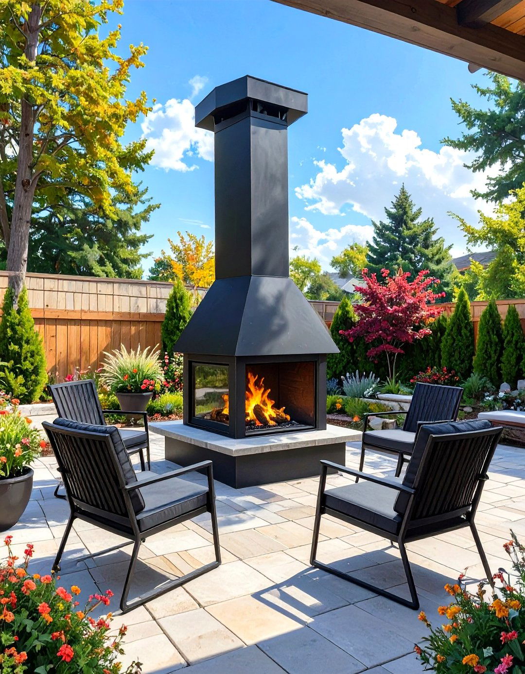 The Black Metal Outdoor Fireplace - 30 modern outdoor fireplace ideas