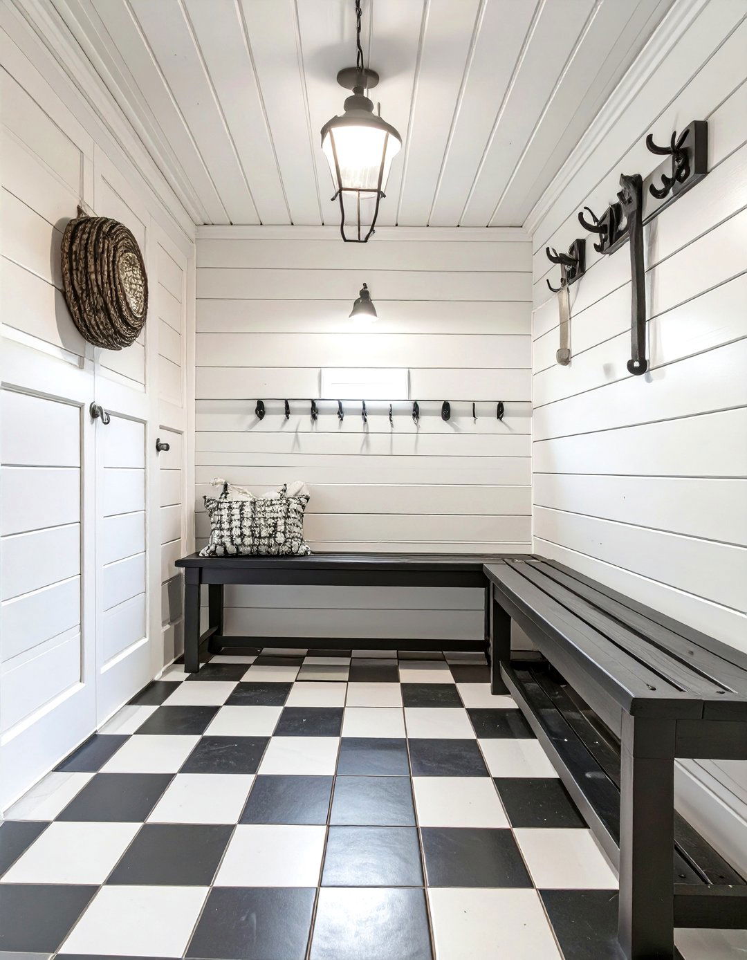 The Black and White Classic Garage Mudroom - 30 garage mudroom ideas