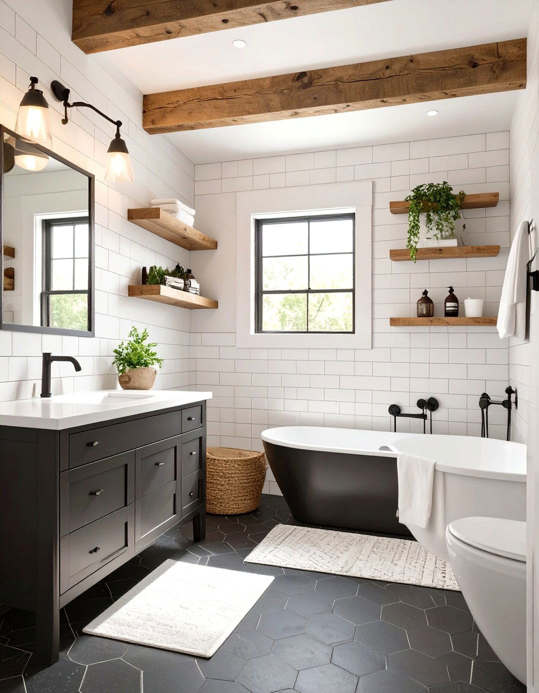 The Black and White Farmhouse Bathroom - 30 farmhouse bathroom decor ideas