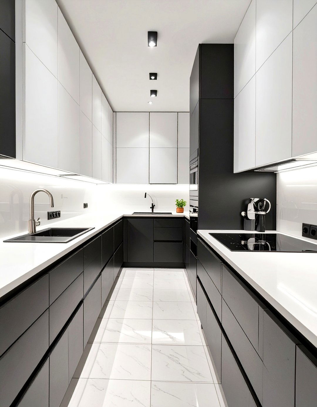 The Black and White Galley Kitchen - 30 black and white kitchen ideas
