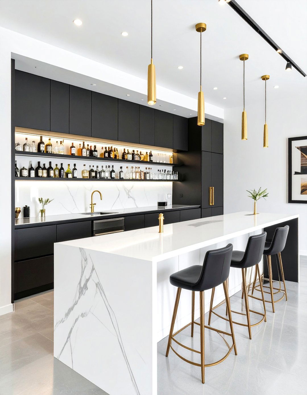 The Black and White Garage Bar - 30 man cave garage bar ideas