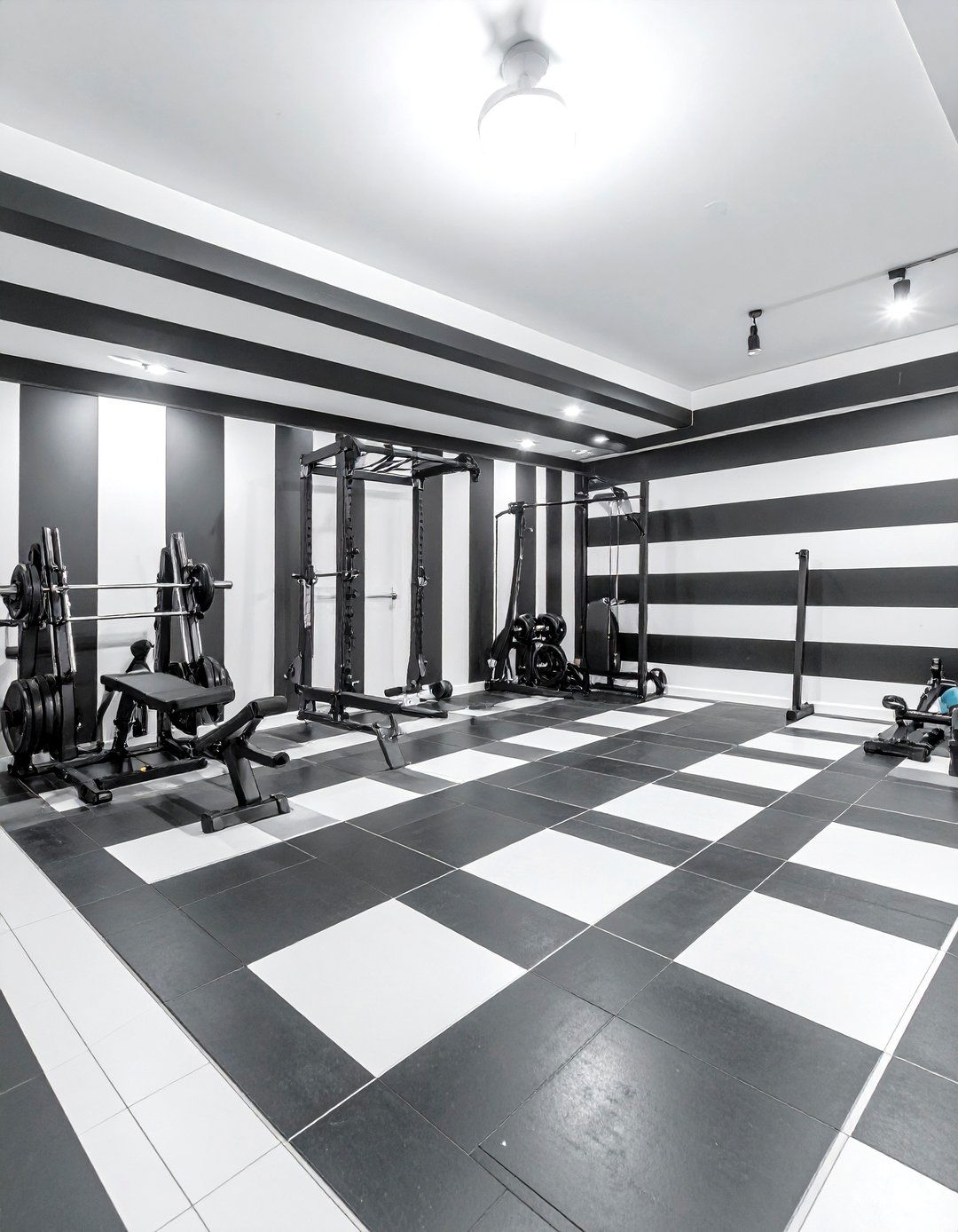 The Black and White Graphic Basement Gym - 30 basement home gym ideas