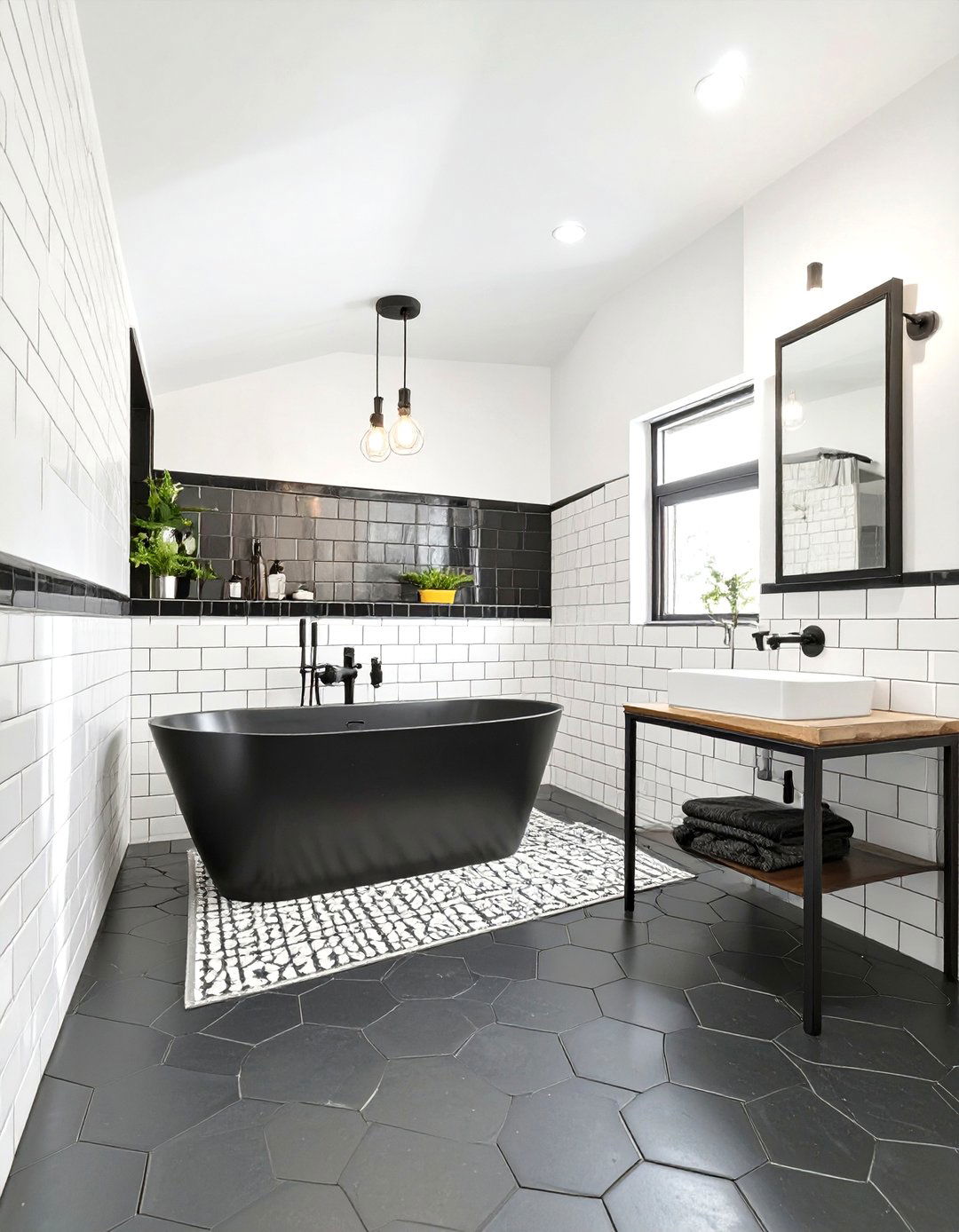 The Black and White Graphic Bathroom - 30 industrial bathroom ideas