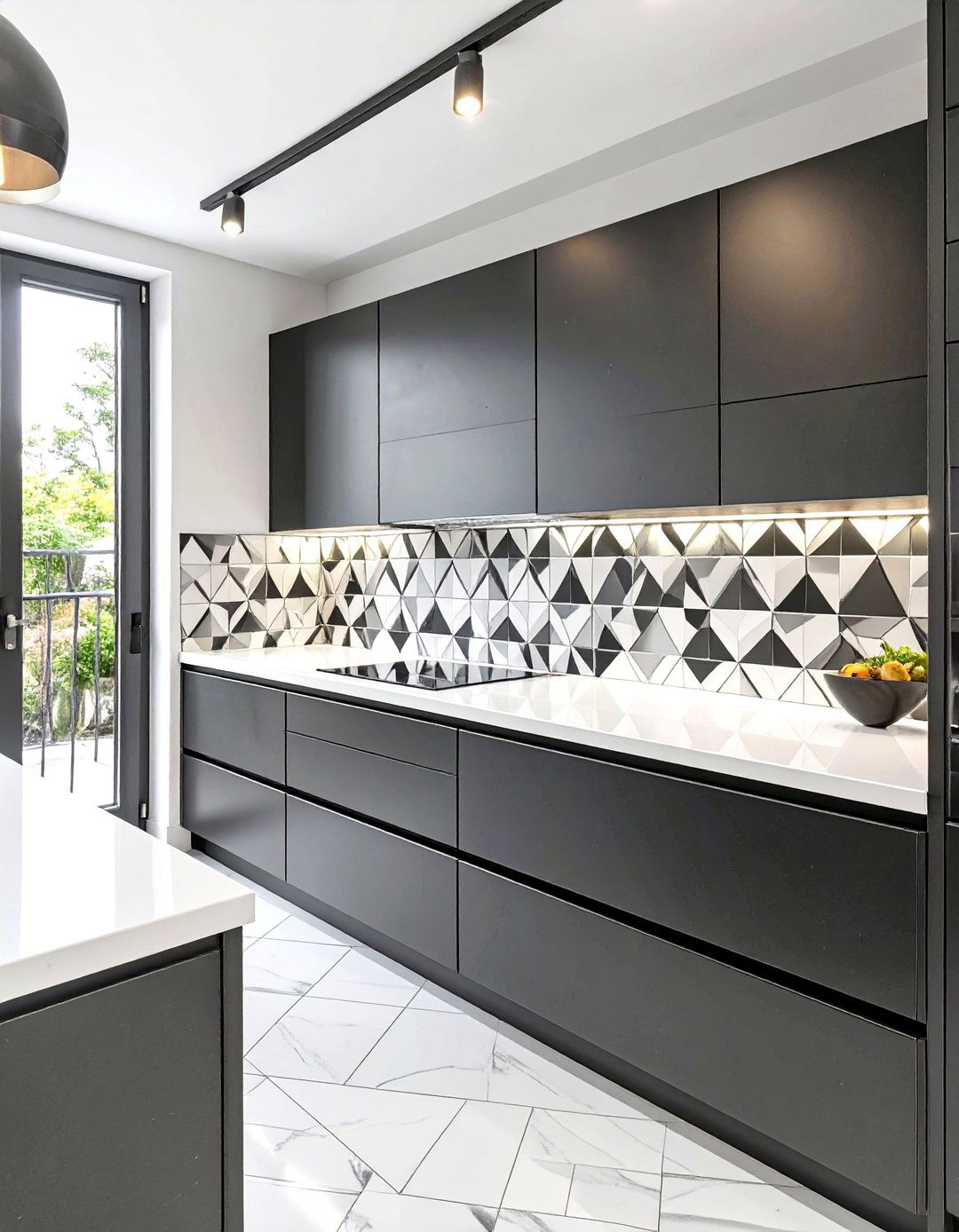 The Black and White Graphic Kitchenette - 30 basement kitchenette ideas