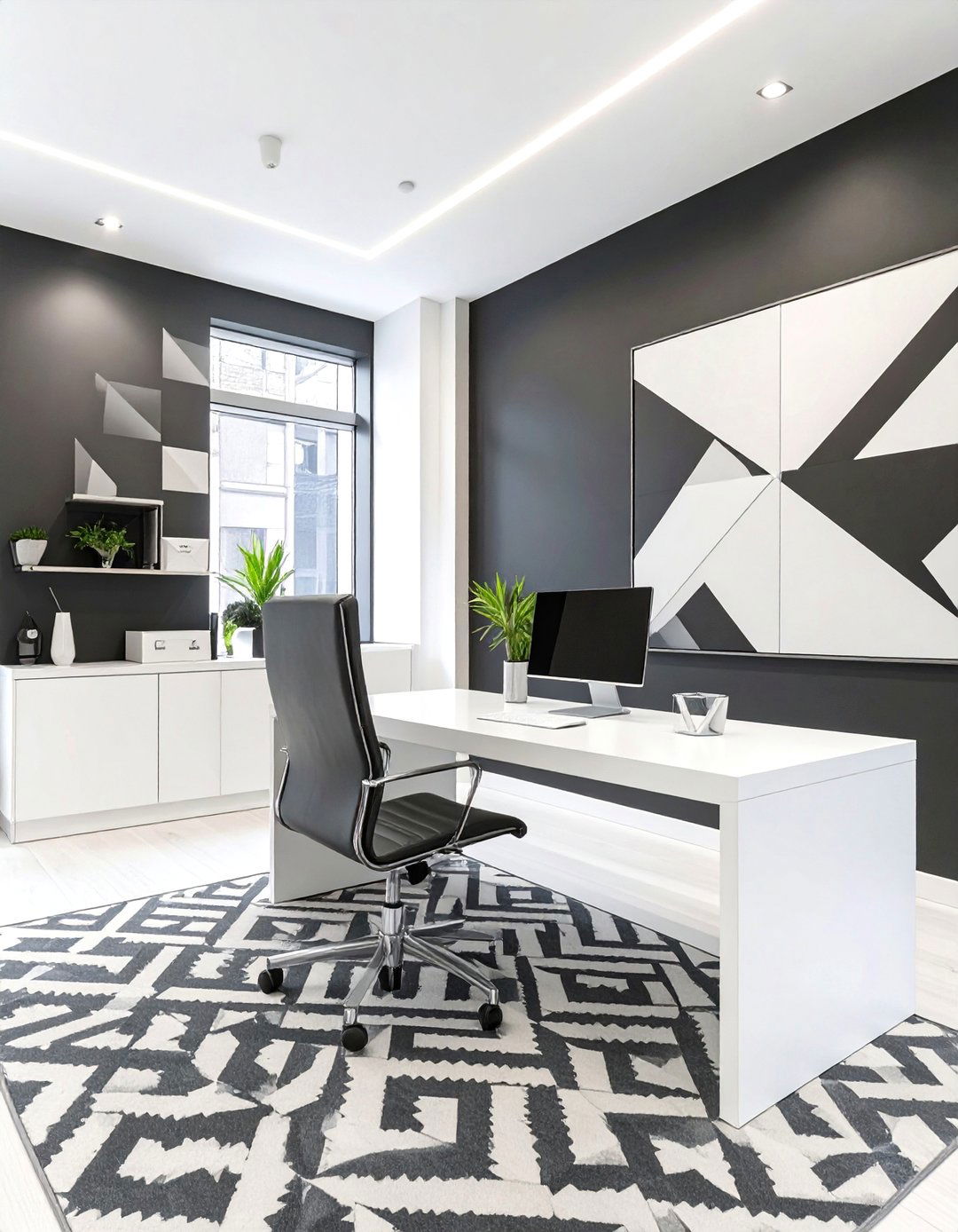 The Black and White Graphic Office - 30 dark office ideas