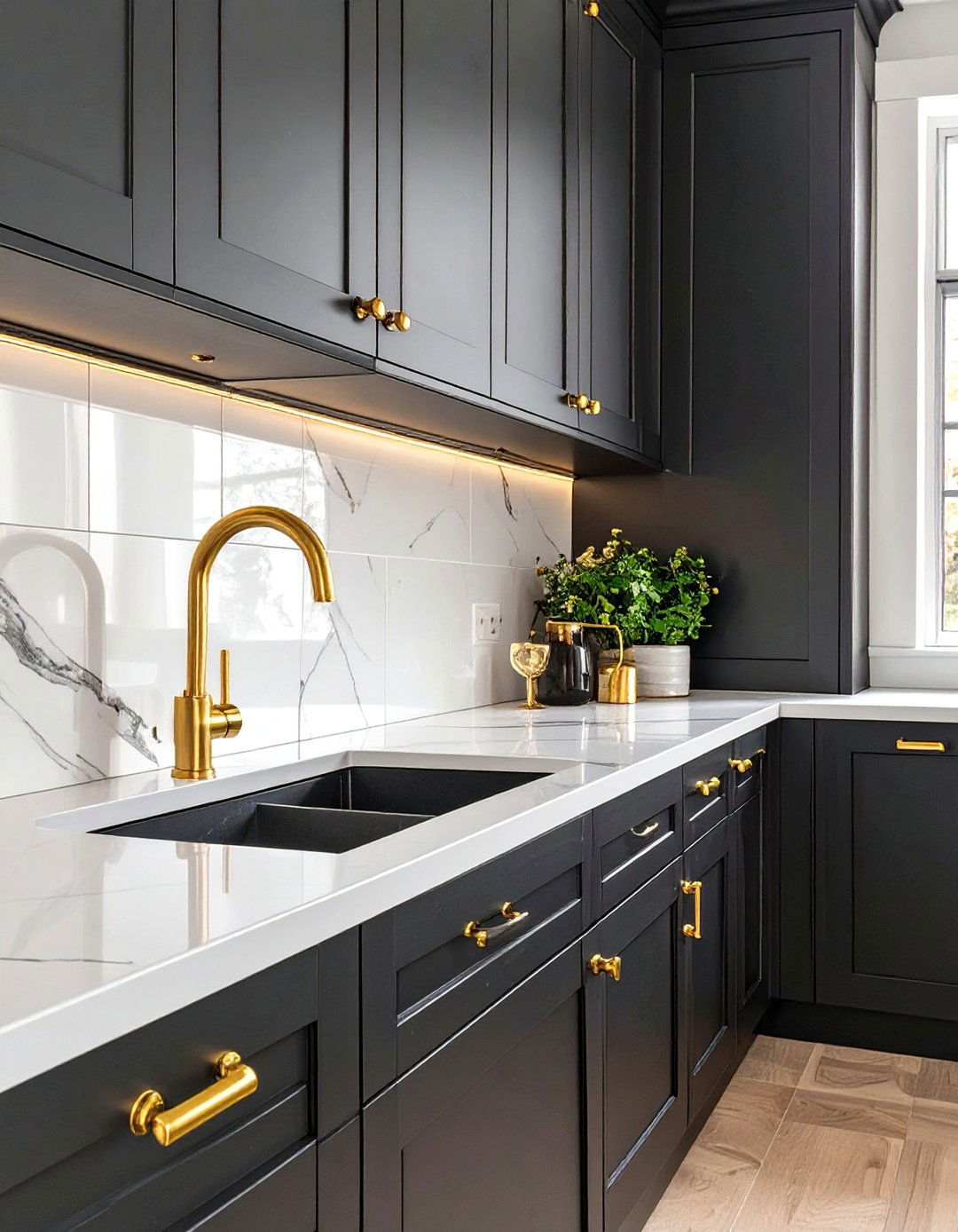 The Black and White Kitchen with Gold Hardware - 30 black and white kitchen ideas