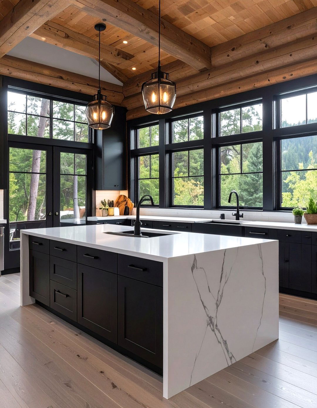 The Black and White Modern Cabin Kitchen - 30 modern log cabin kitchen ideas