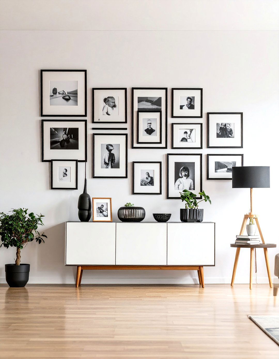 The Black and White Photo Gallery Wall - 30 living room gallery wall ideas