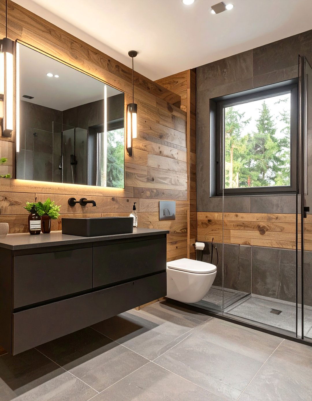 The Black and Wood Modern Bathroom - 30 cabin bathroom ideas