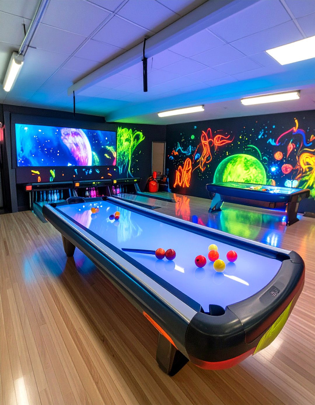 The Blacklight Cosmic Bowling Alley - 30 garage game room ideas