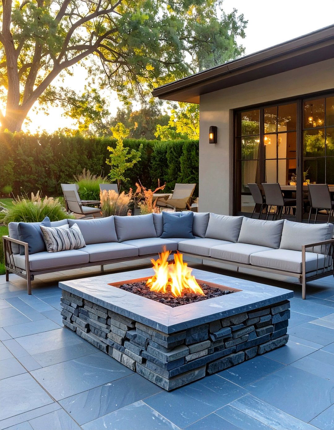 The Bluestone Patio and Stacked Slate Fire Pit - 30 country backyard rustic fire pit ideas