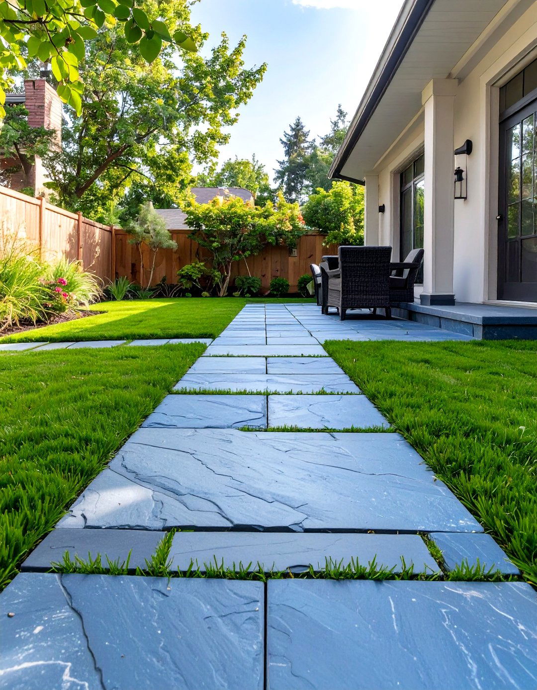The Bluestone Patio with Grass Joints - 30 backyard pavers ideas