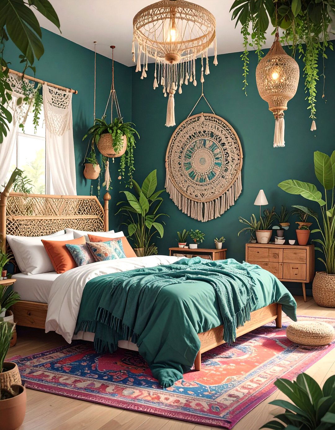 The Bohemian Dark Green Bedroom Oasis - 30 dark green bedroom ideas