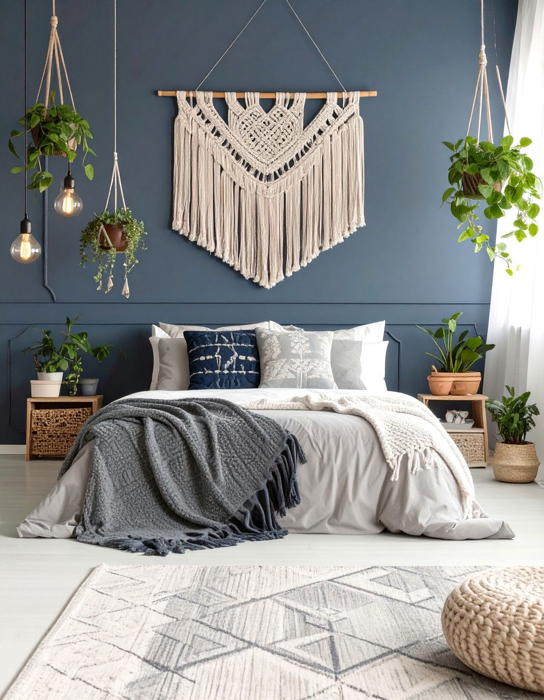 The Bohemian Eclectic Bedroom - 30 navy blue and grey bedroom ideas