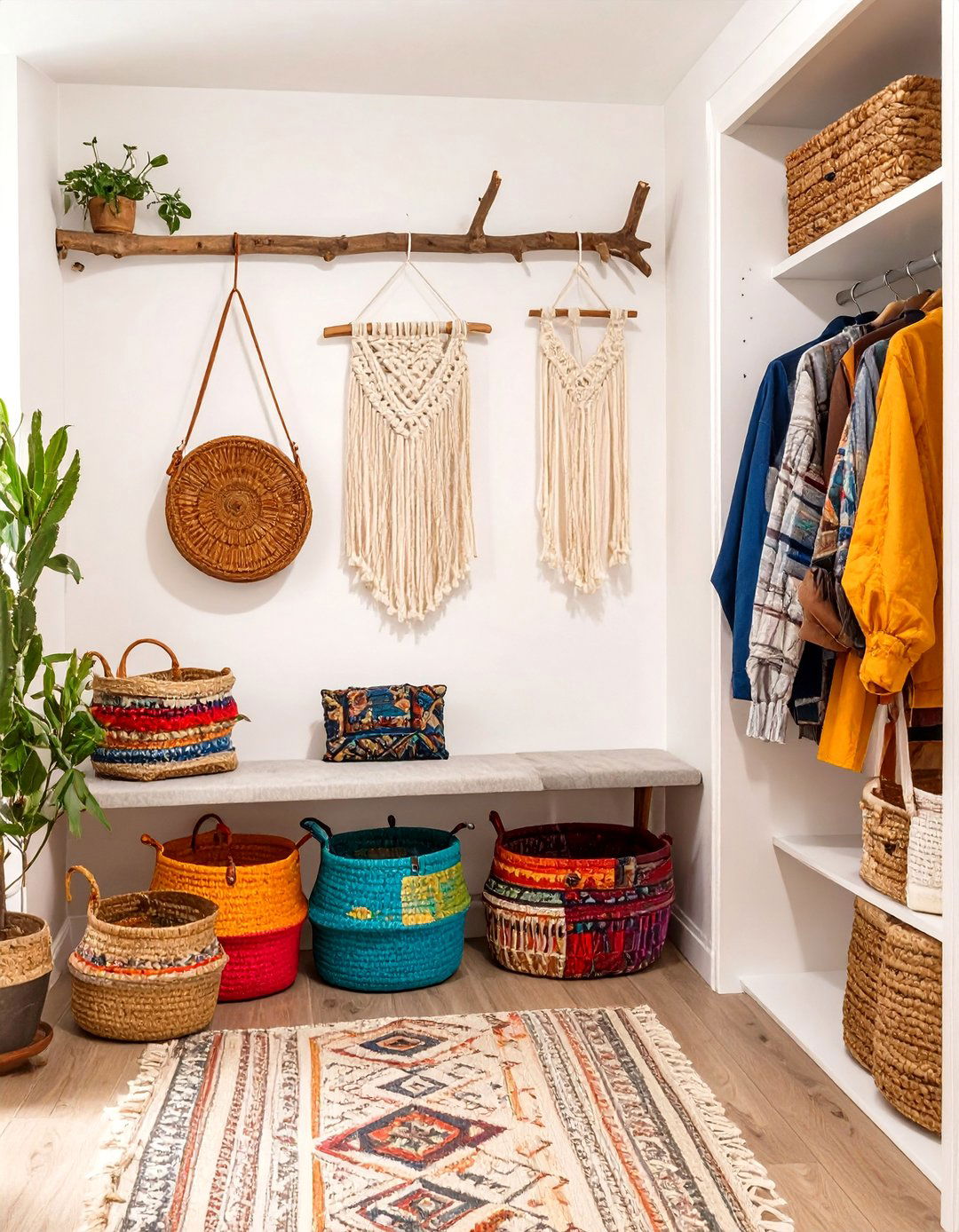 The Bohemian Eclectic Closet Nook - 30 coat closet organization ideas