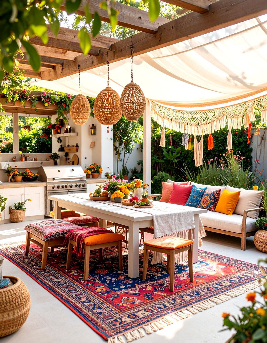 The Bohemian Eclectic Patio Kitchen - 30 backyard covered outdoor kitchen ideas