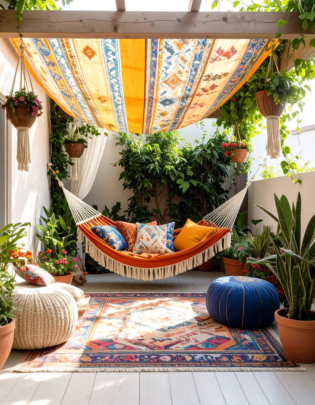 The Bohemian Fabric Canopy Escape - 30 inexpensive covered patio ideas
