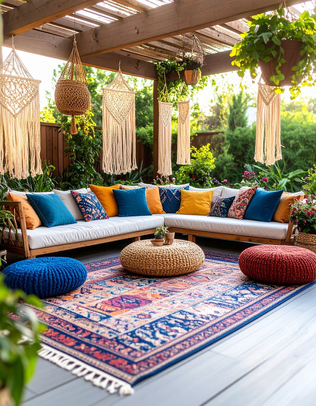 The Bohemian Floor Cushion Lounge Deck - 30 backyard deck ideas on a budget