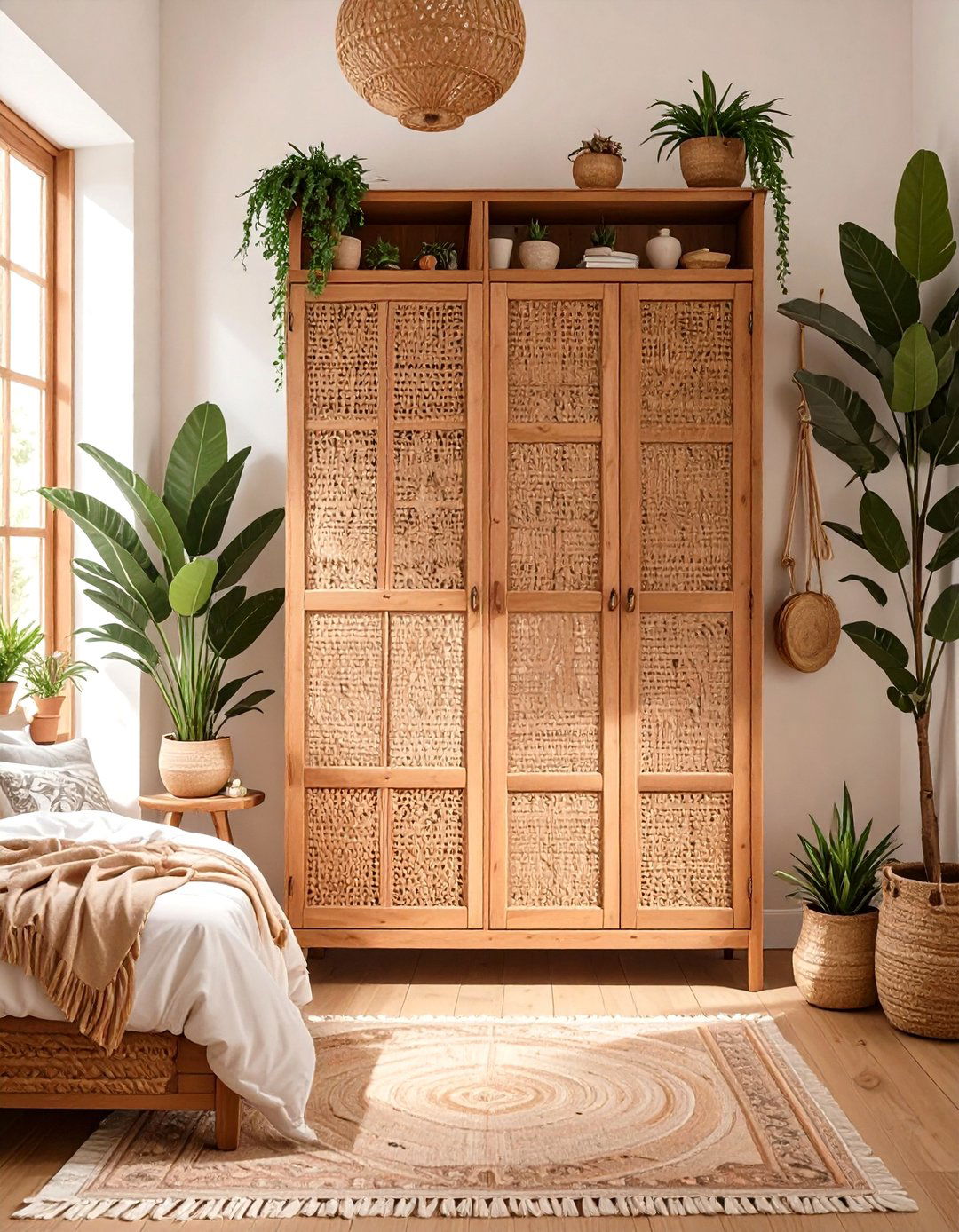 The Bohemian Wardrobe with Rattan Details - 30 bedroom wardrobe design ideas