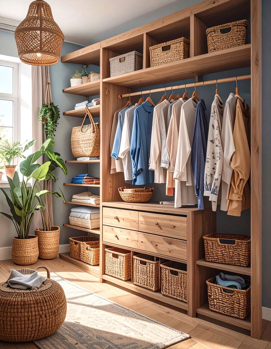 The Bohemian Wicker and Rattan Closet Nook - 30 closet system ideas