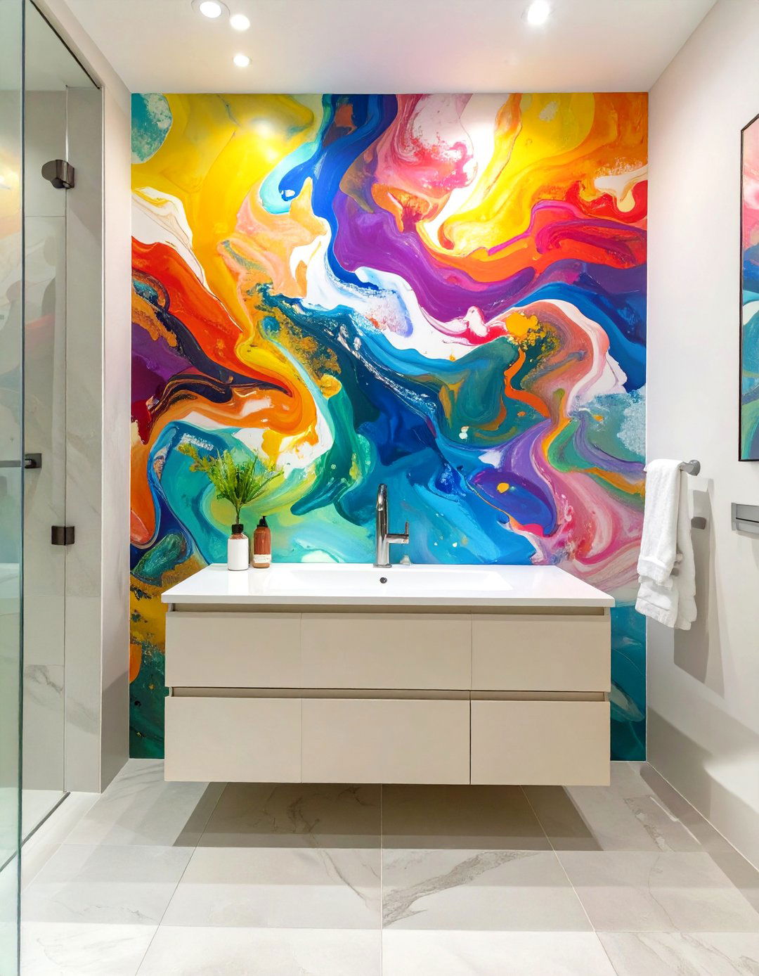 The Bold Abstract Mural Bathroom - 30 colorful bathroom ideas