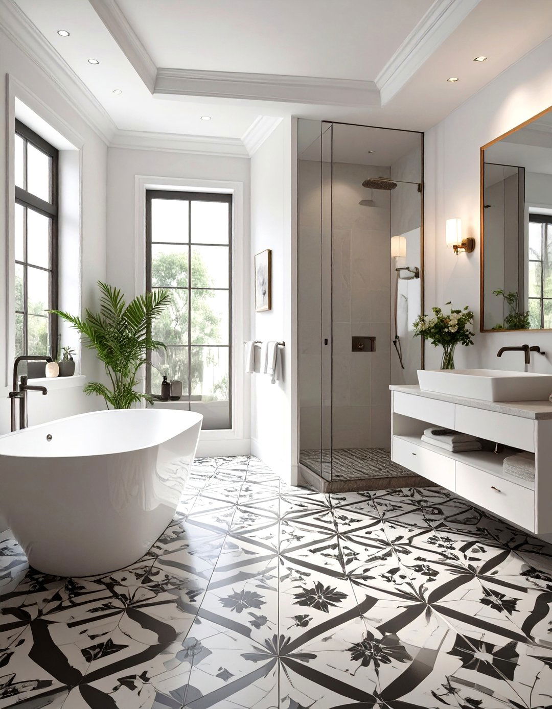 The Bold Bathroom with a Graphic Tile Floor - 30 bathroom tile inspiration
