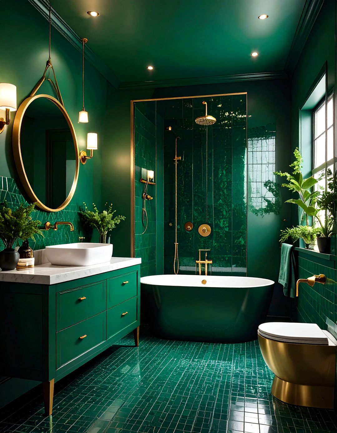 The Bold Color Drenched Bathroom - 30 limited space small bathroom designs with shower